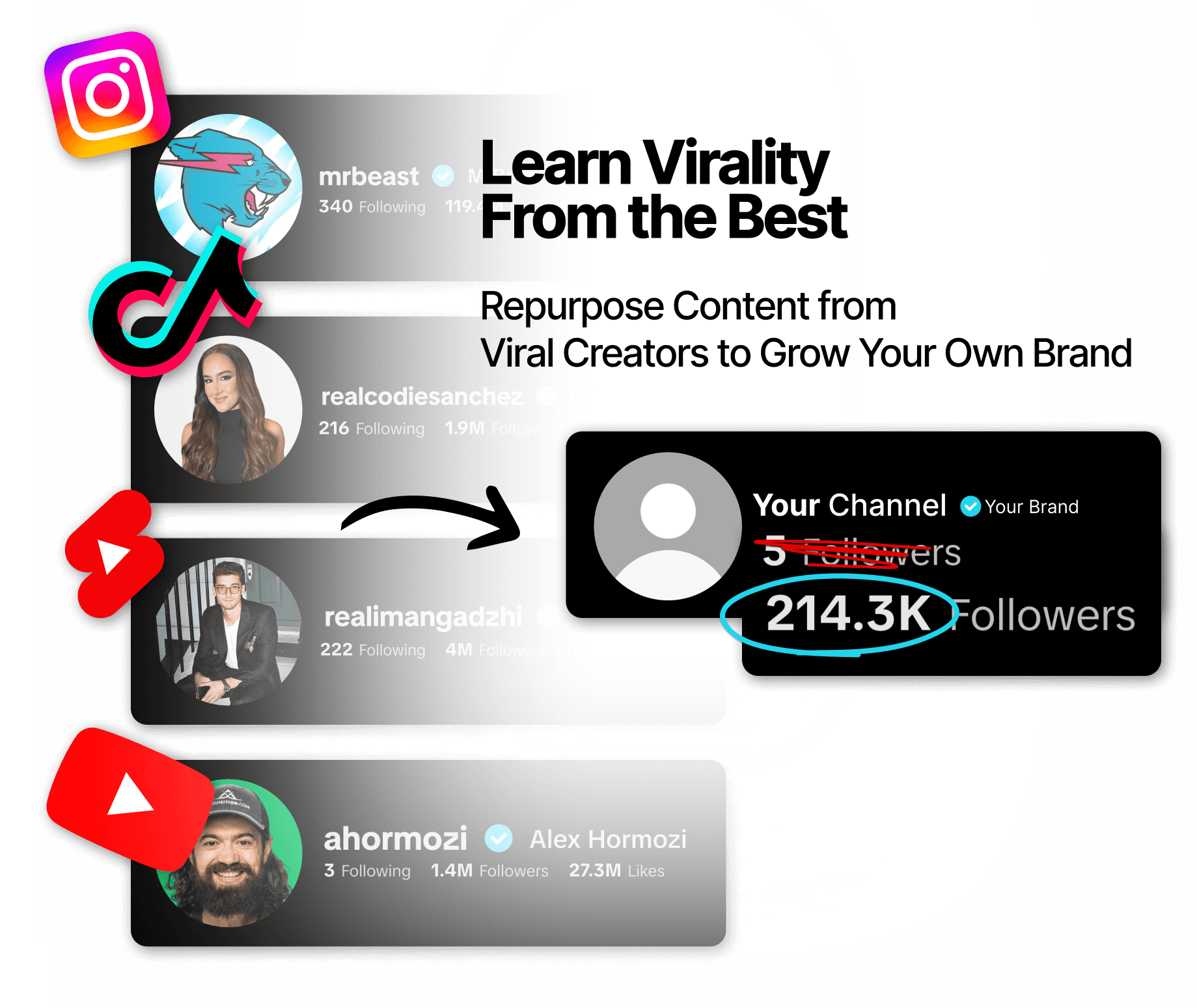 Learn Virality From the Best. Repurpose Content from Viral Creators to Grow Your Own Brand.